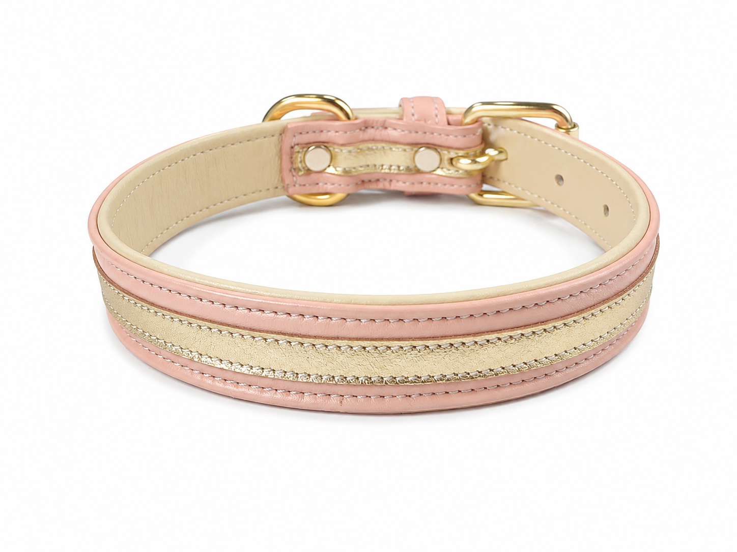 Luxury Blush Pink & Metallic Gold Padded Leather Dog Collar