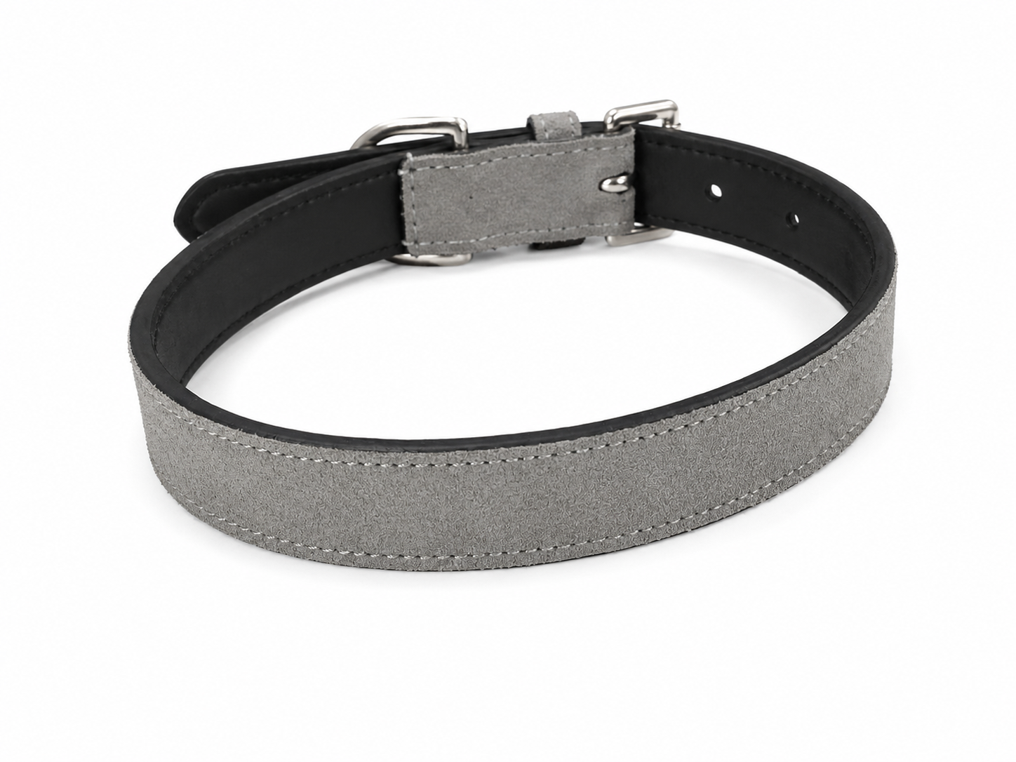 Slate Grey Suede Padded Leather Dog Collar