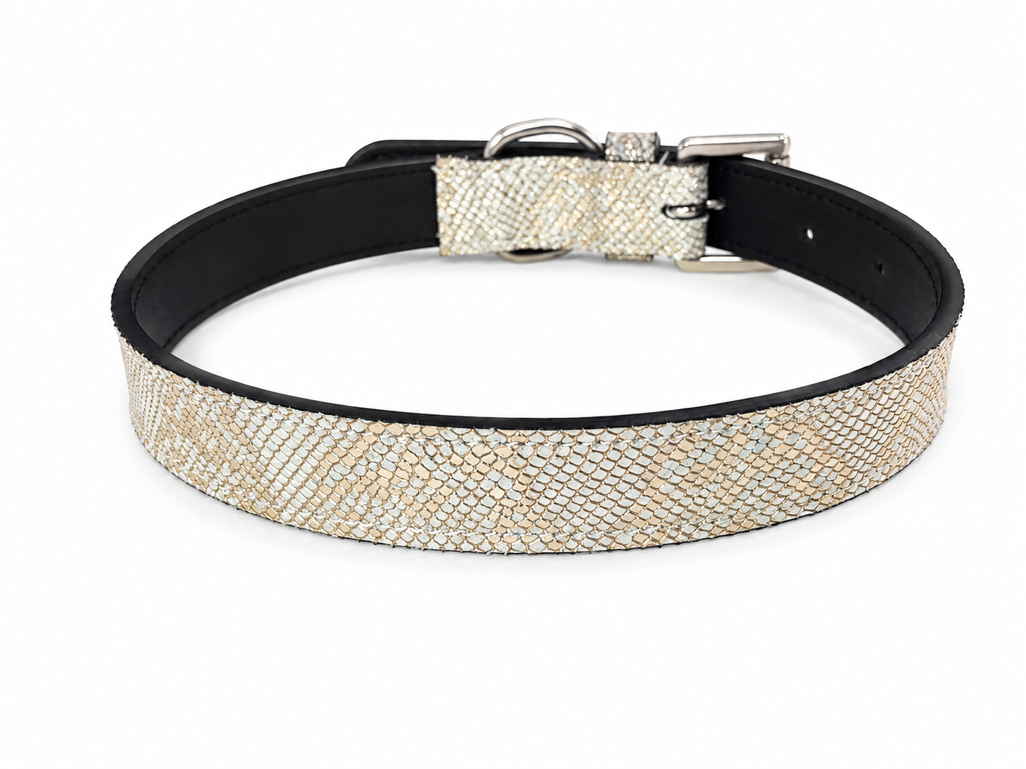 Luxury Champagne Gold Snakeskin-Embossed Padded Leather Dog Collar