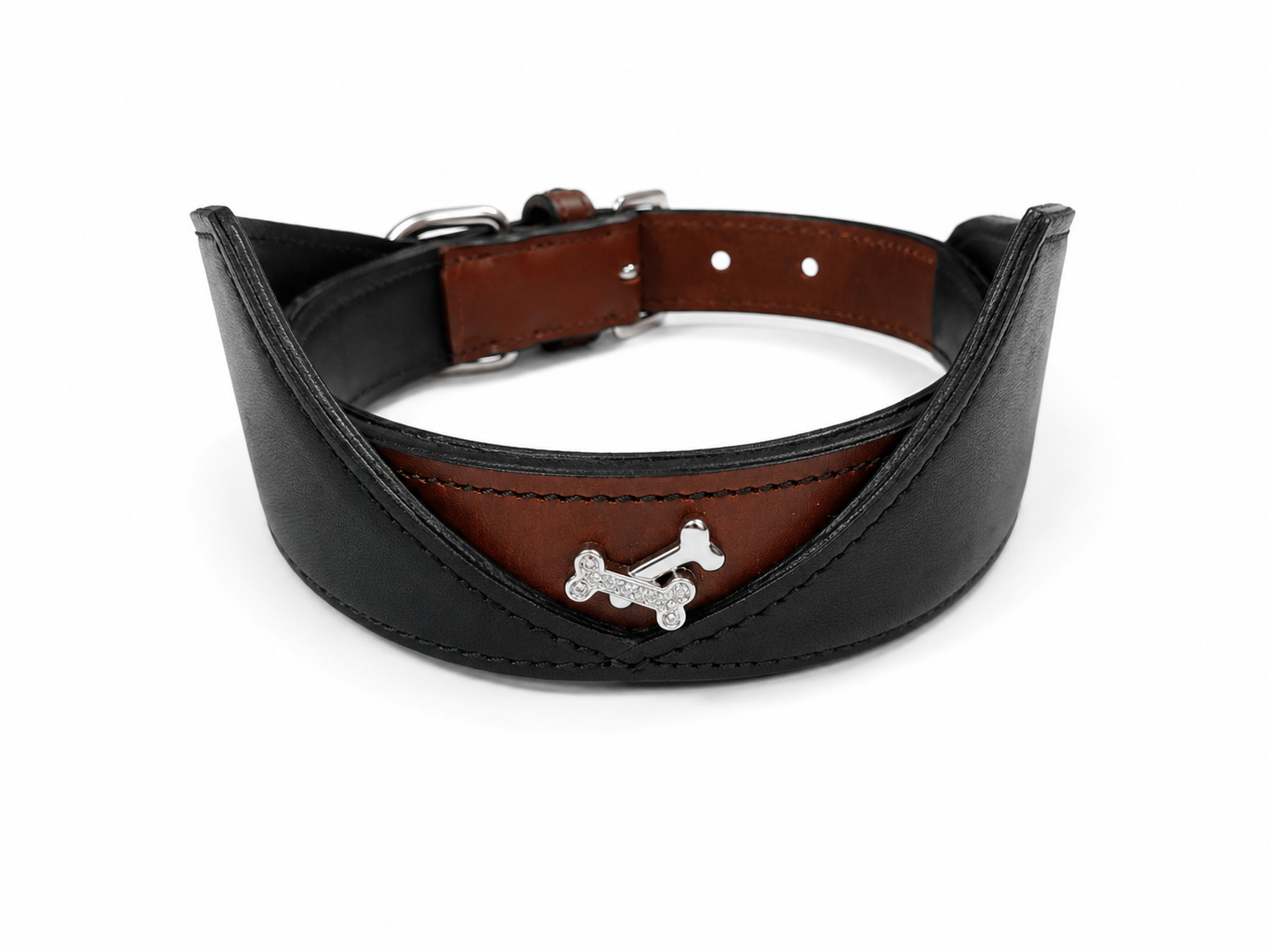 Gladiator Two-Tone Studded Wide Leather Dog Collar