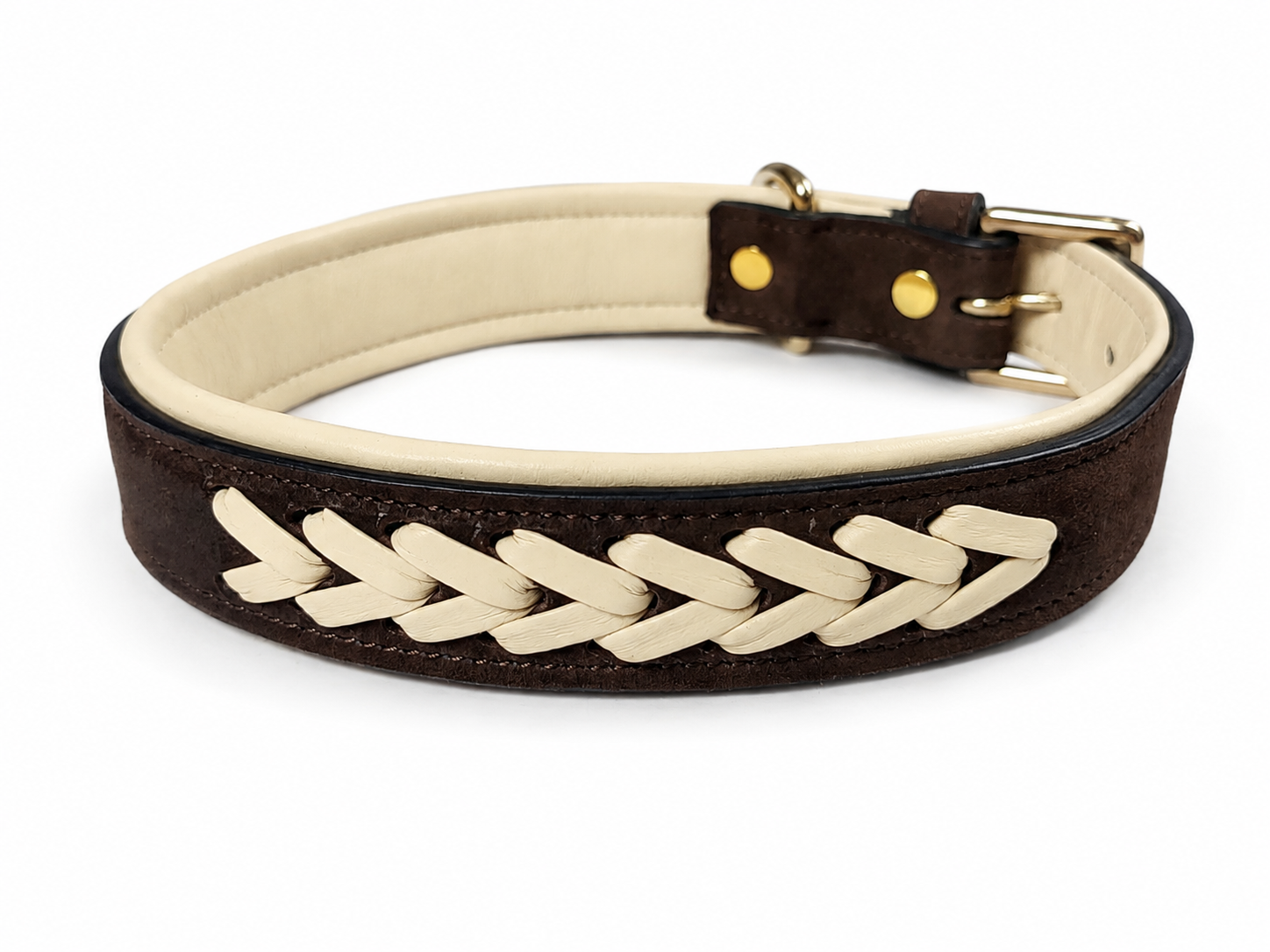 Artisan Interwoven Braided Suede & Padded Leather Dog Collar