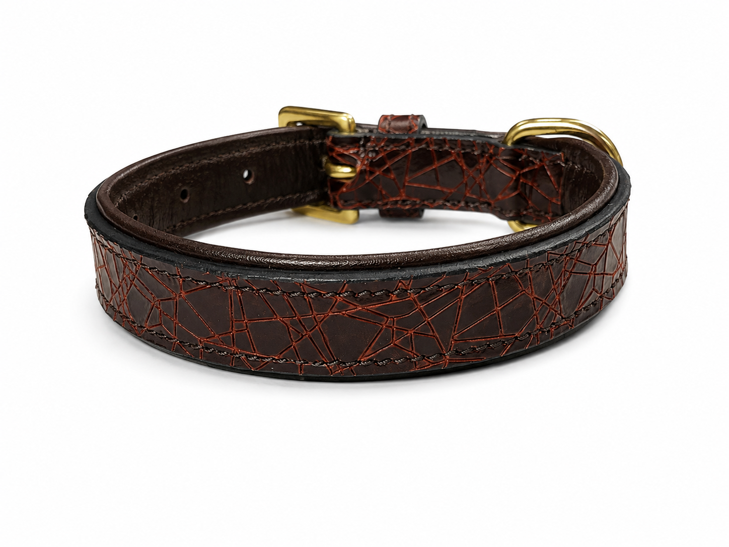 Luxury Geometric Textured Padded Leather Dog Collar