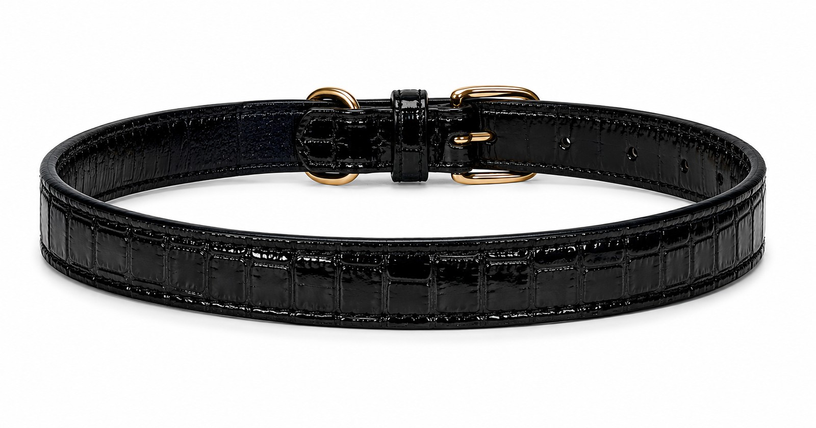 Luxury Black Croc-Embossed Patent Leather Dog Collar