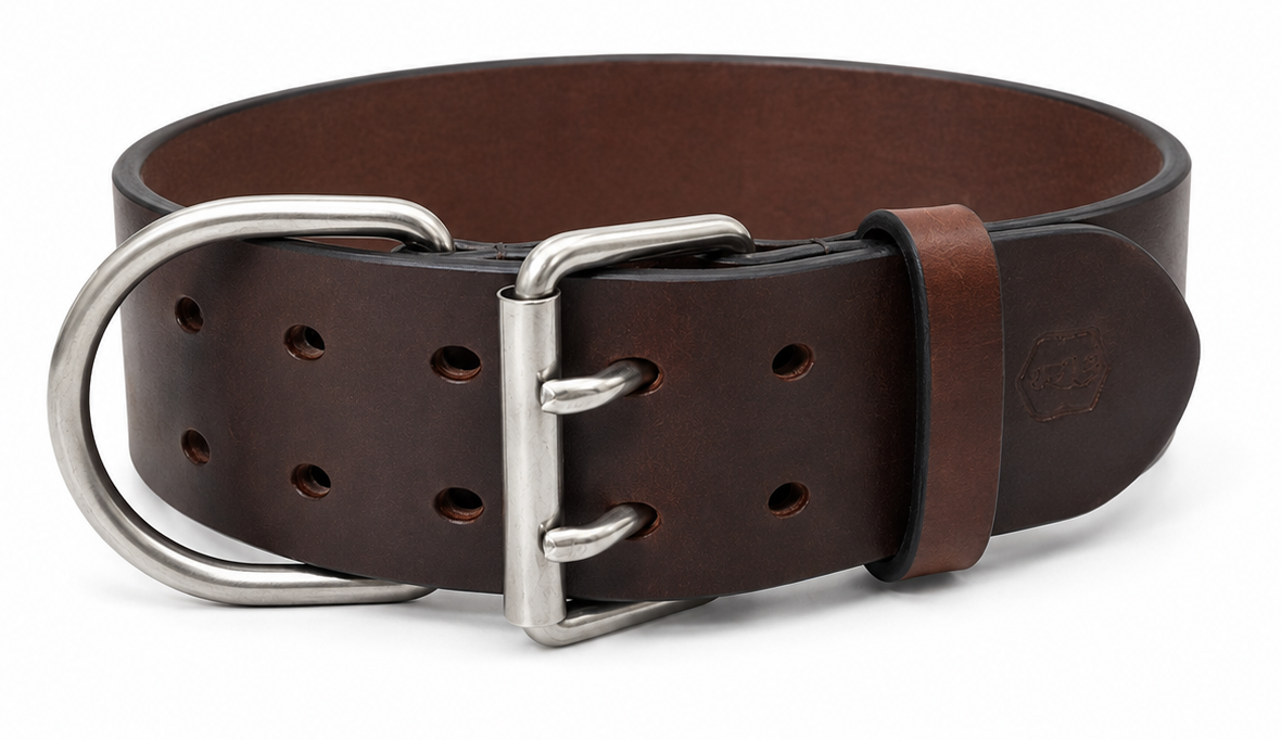 Wide Heavy-Duty Double-Pin Leather Dog Collar