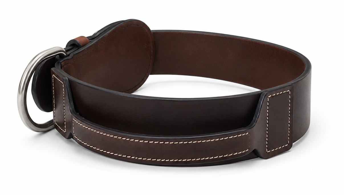 Wide Heavy-Duty Leather Dog Collar with Integrated Handle