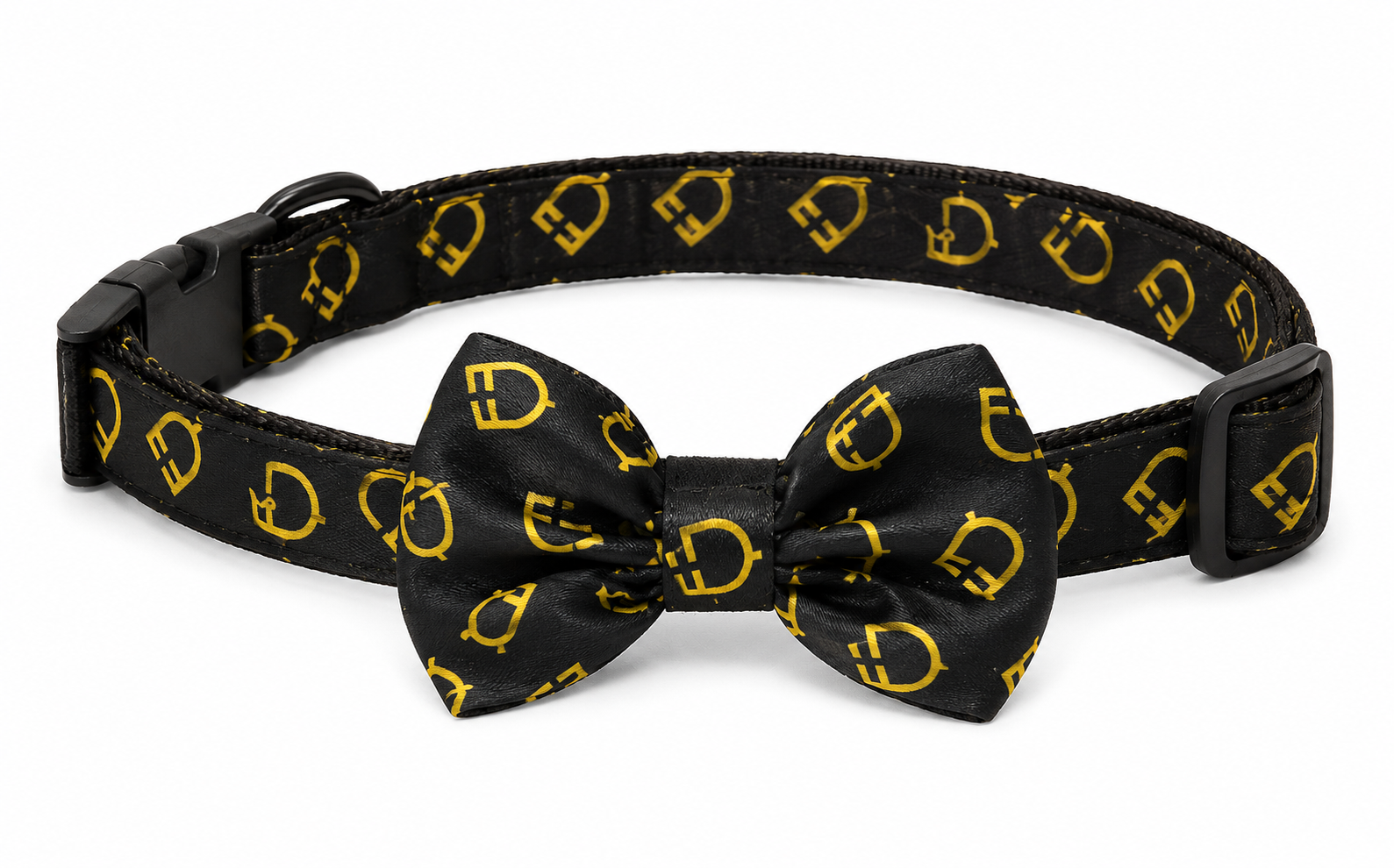 Black and Gold Patterned Bowtie Dog Collar