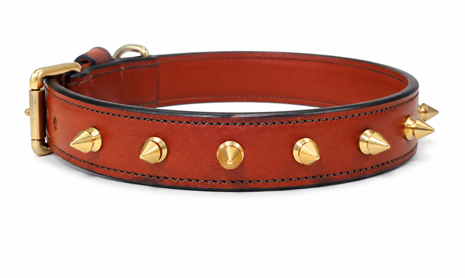 Luxury Spiked Brown Leather Dog Collar