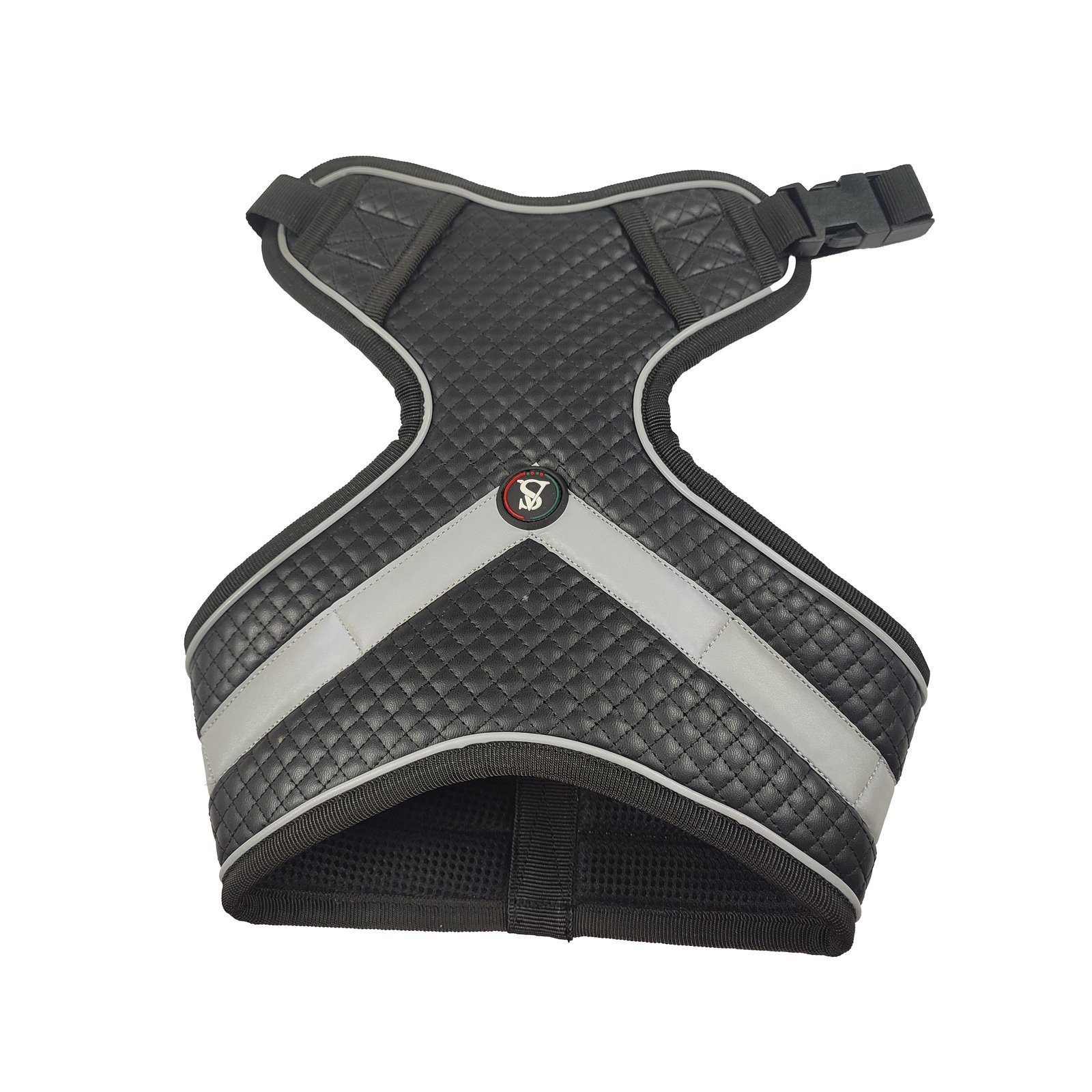 Black Quilted Leather Reflective Dog Harness