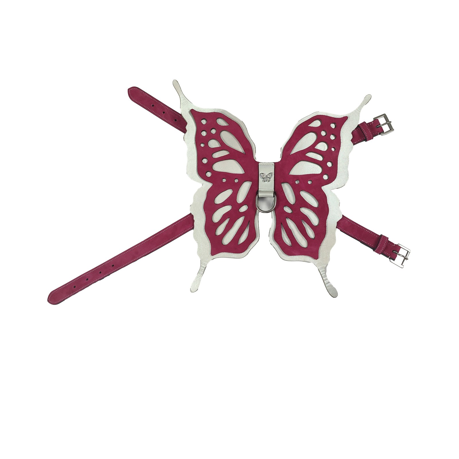 Pink and Silver Suede Leather Butterfly Wings Dog Harness