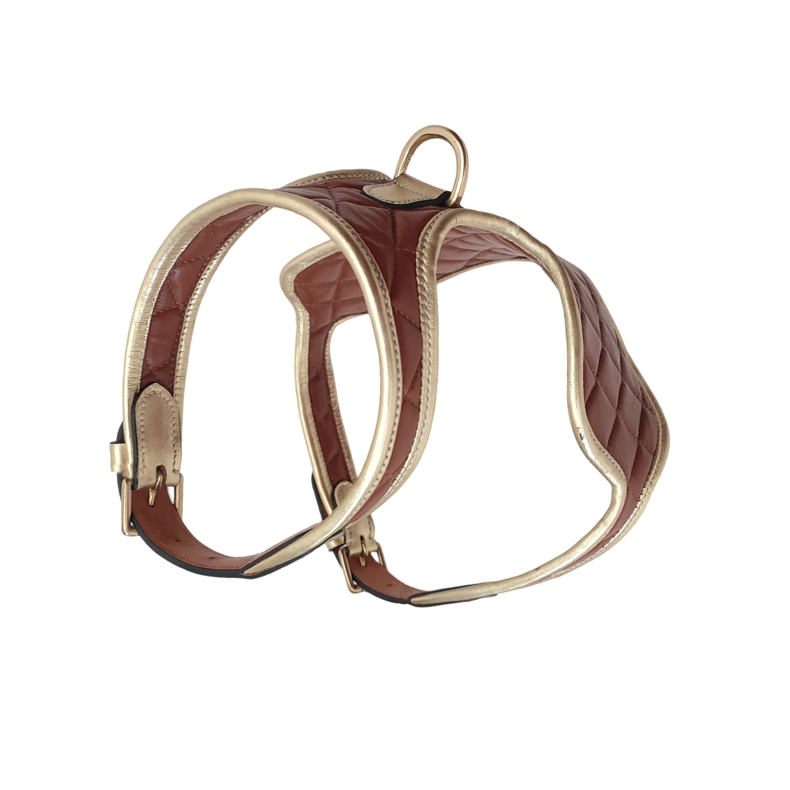 Luxury Quilted Brown and Gold Leather Dog Harness
