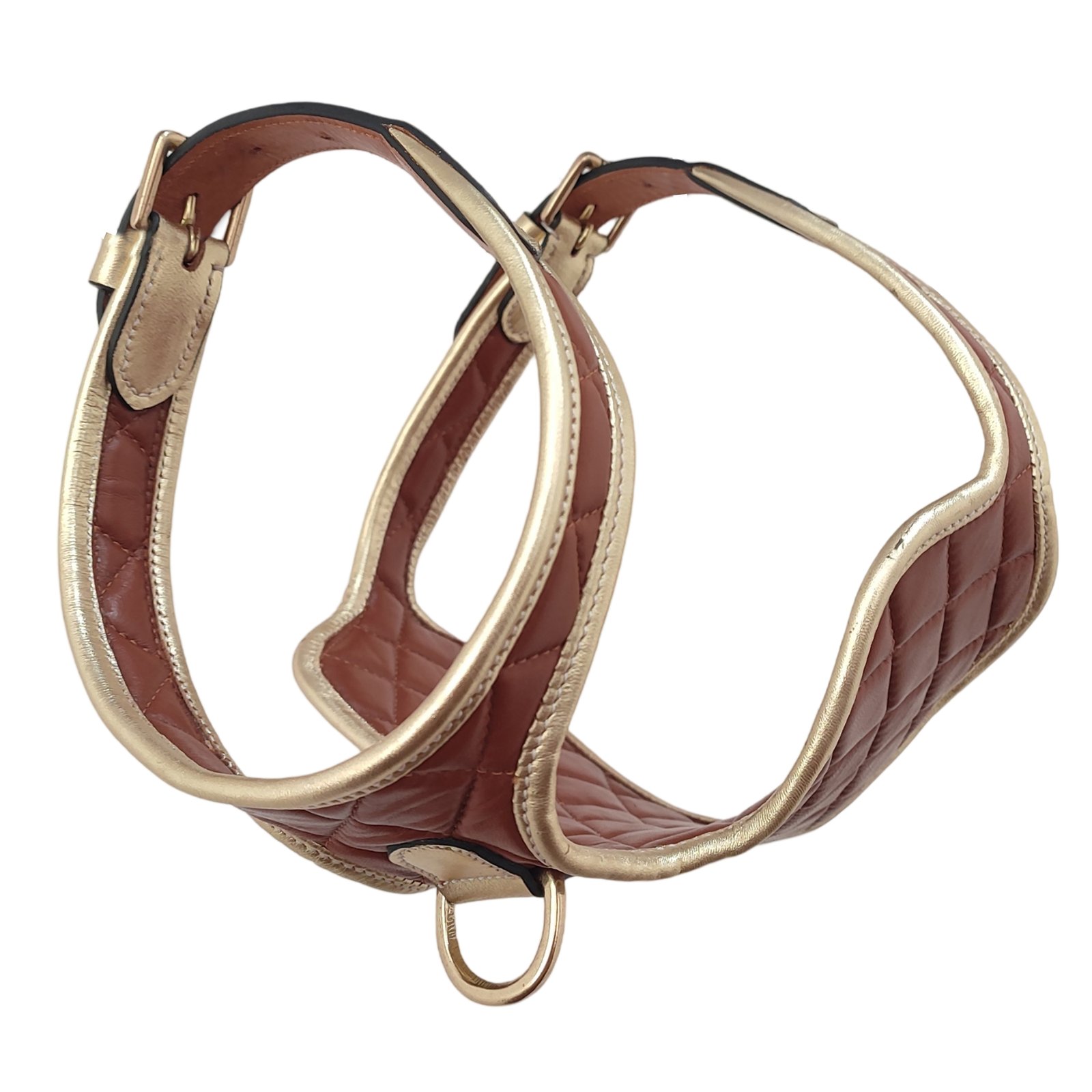 Luxury Quilted Brown and Gold Leather Dog Harness