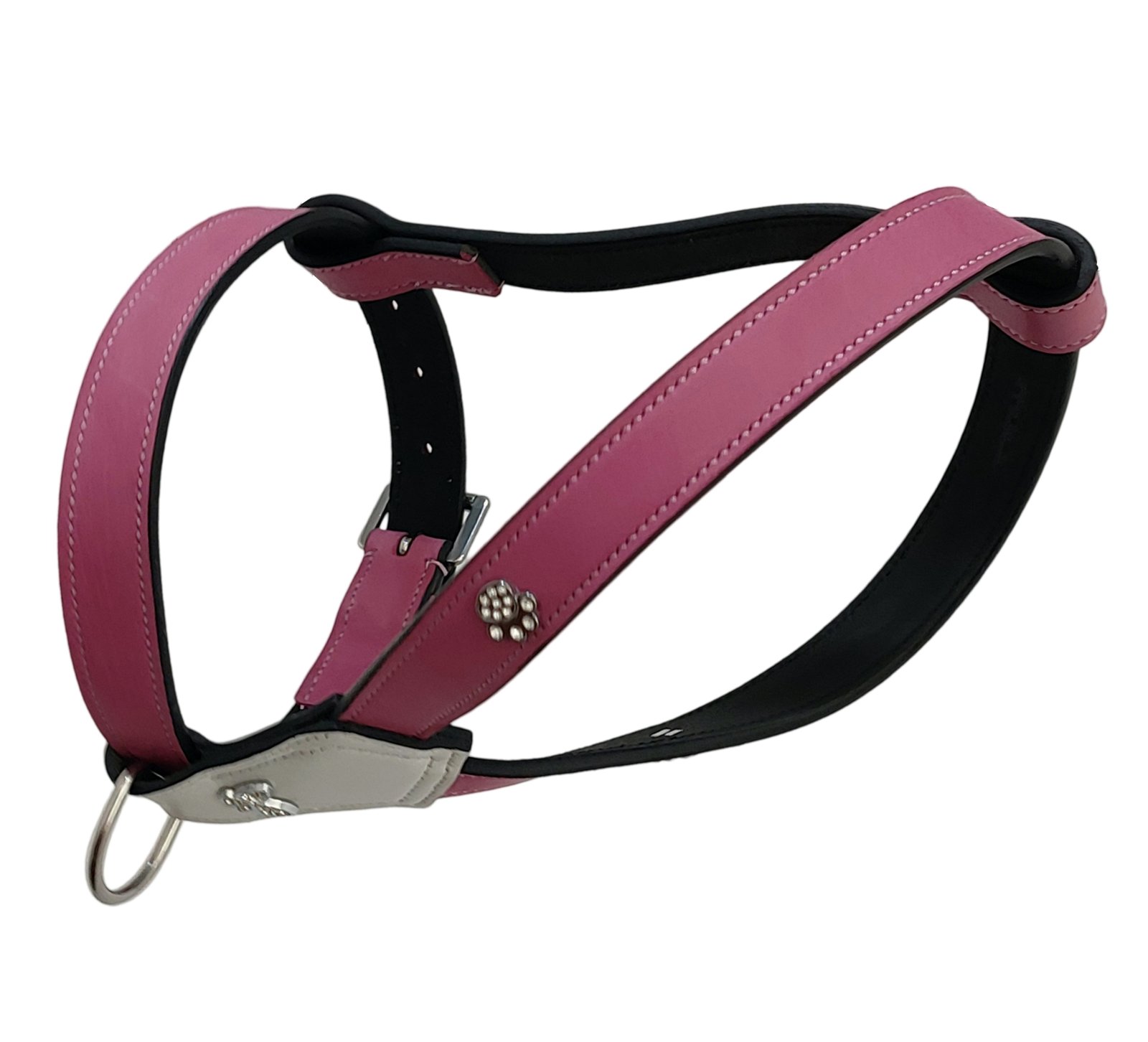 Luxury Pink and White Leather Dog Harness with Paw Accent