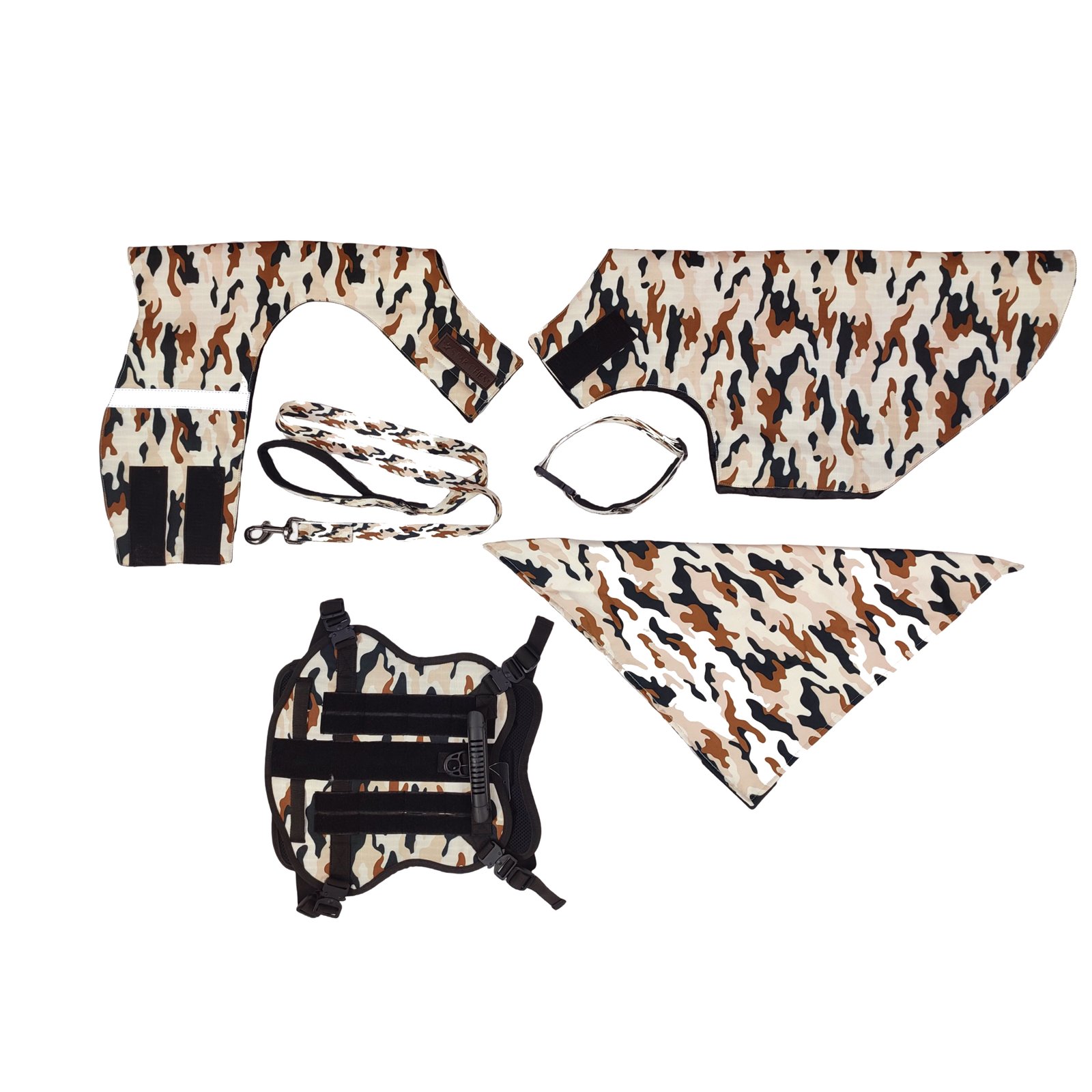 Tactical Desert Camouflage Dog Harness & Accessories Gift Set (5-Piece)