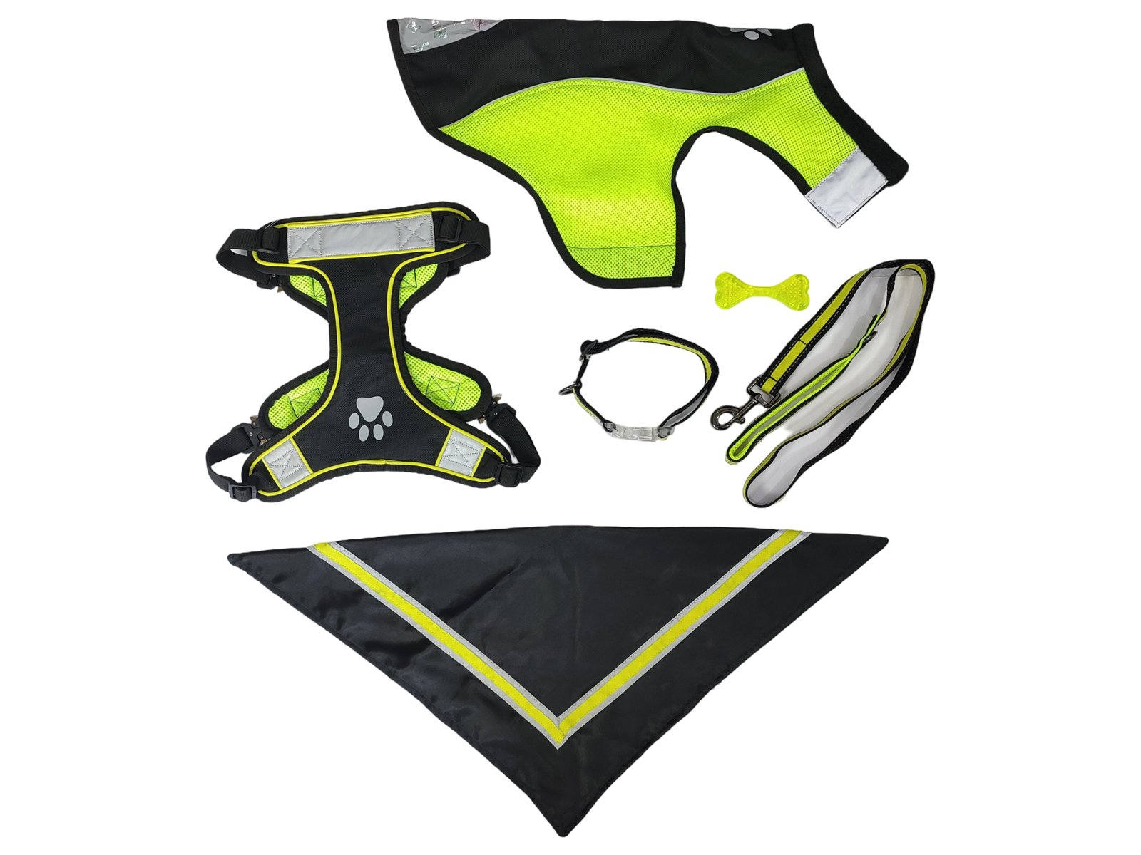 High-Visibility Neon Safety Dog Harness & Accessories Gift Set (6-Piece)