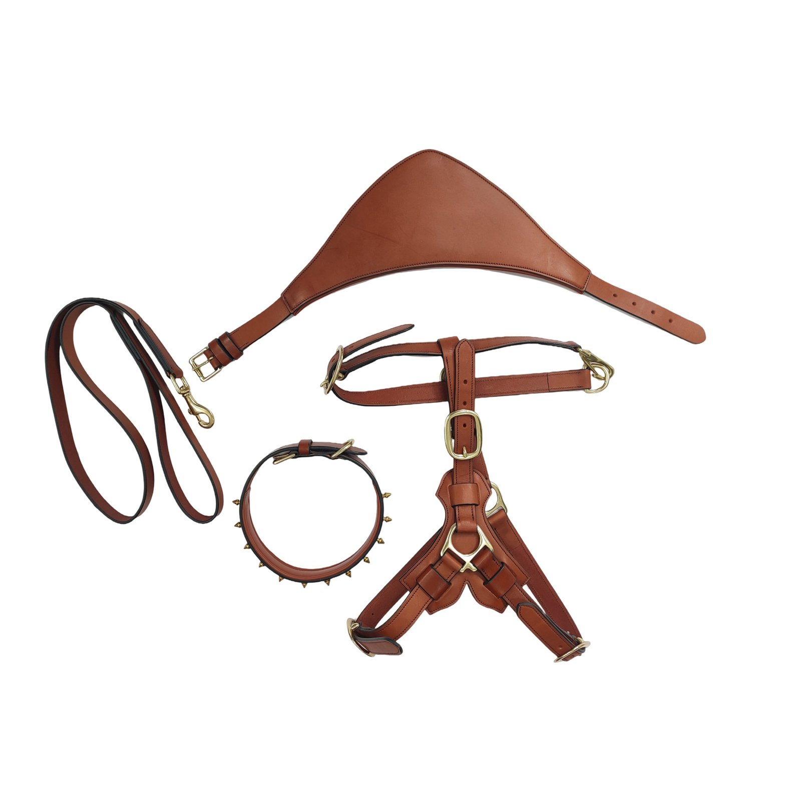 Y-Shape Classic Brown Leather Dog Harness & Accessories Gift Set (4-Piece)