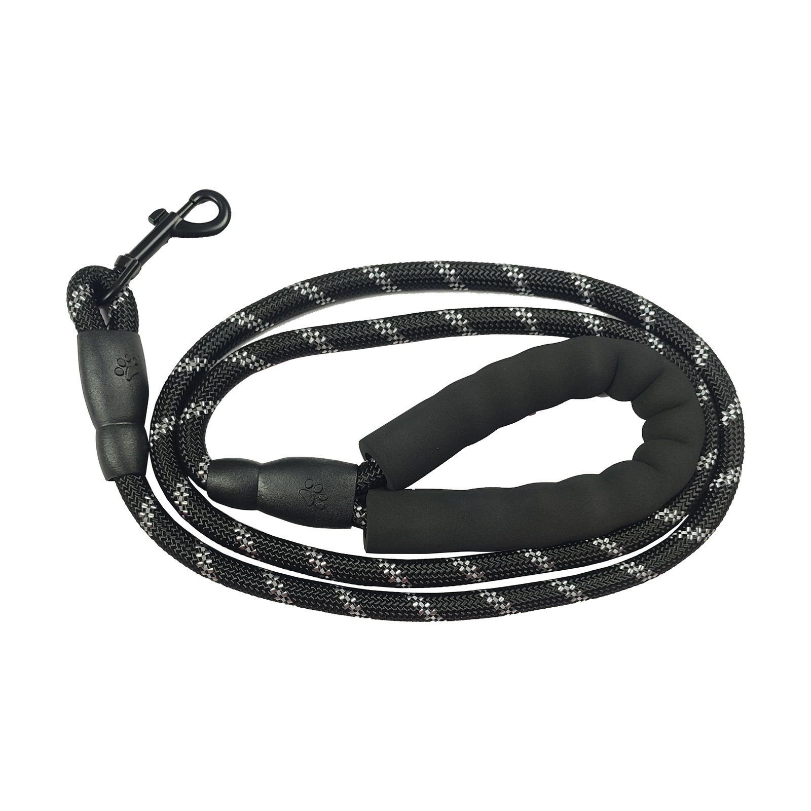Heavy-Duty Black Reflective Rope Dog Leash with Padded Handle