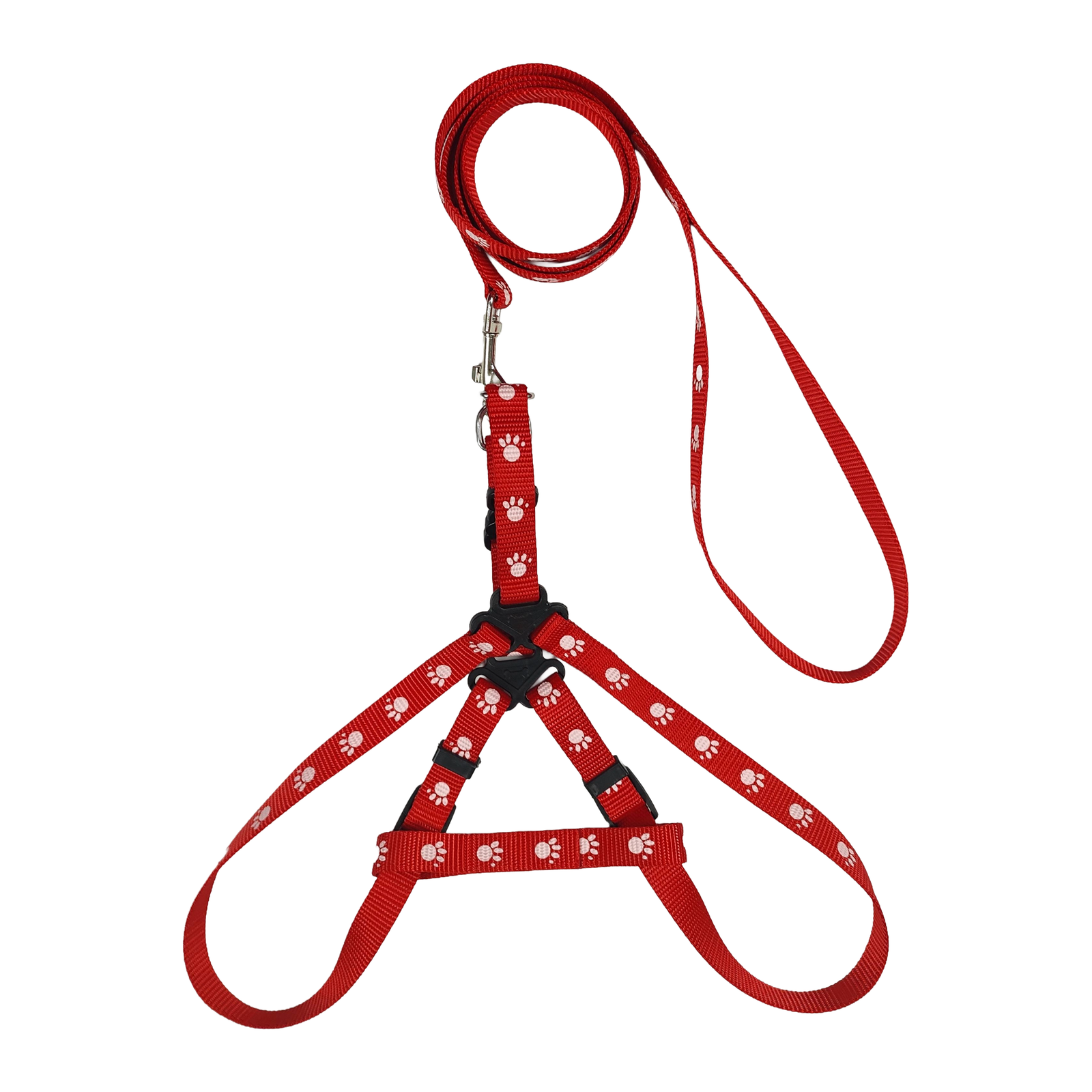 Red Paw Print Adjustable Dog Harness and Leash Set