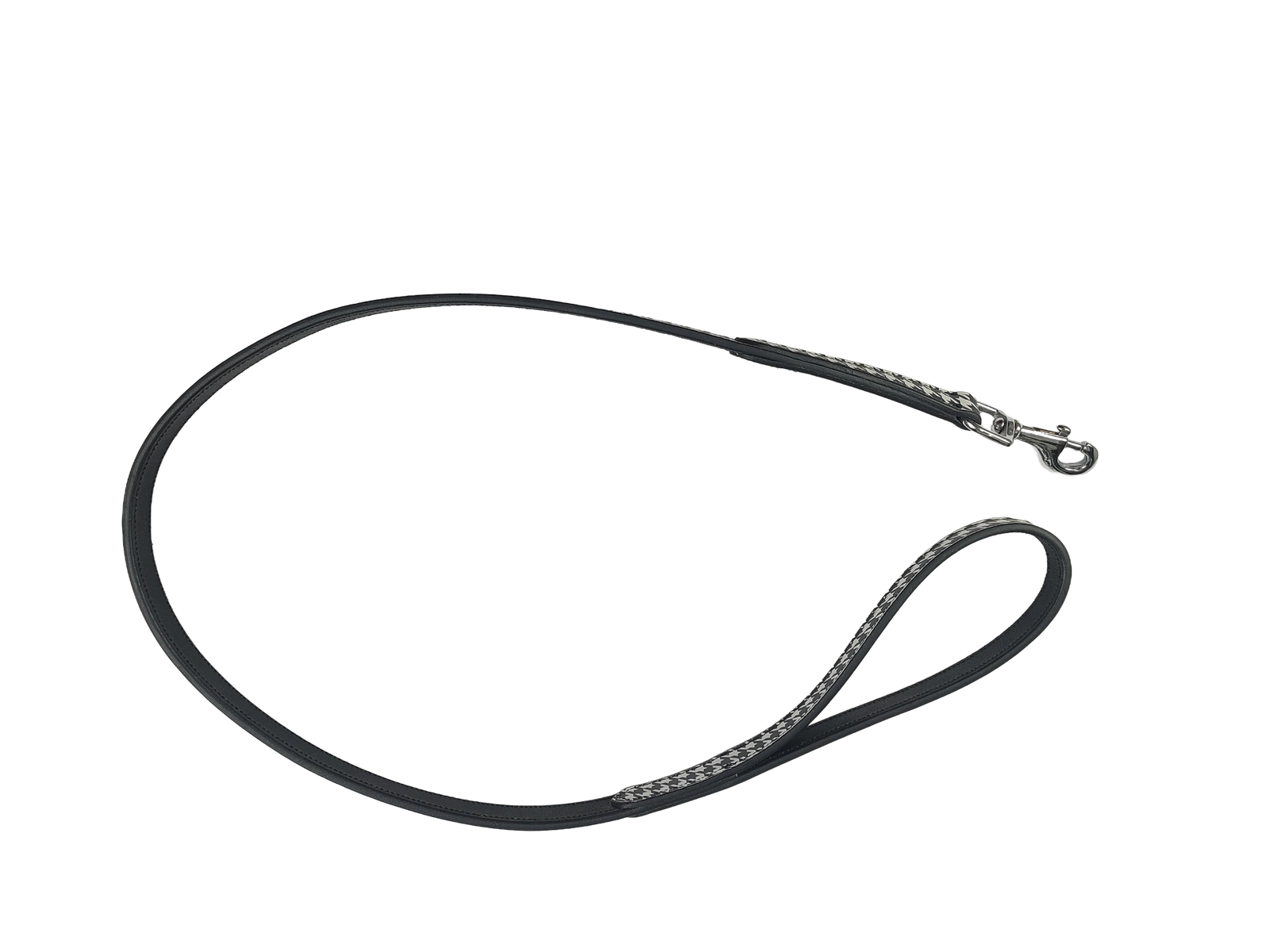 Black Leather Dog Leash with Houndstooth Accents