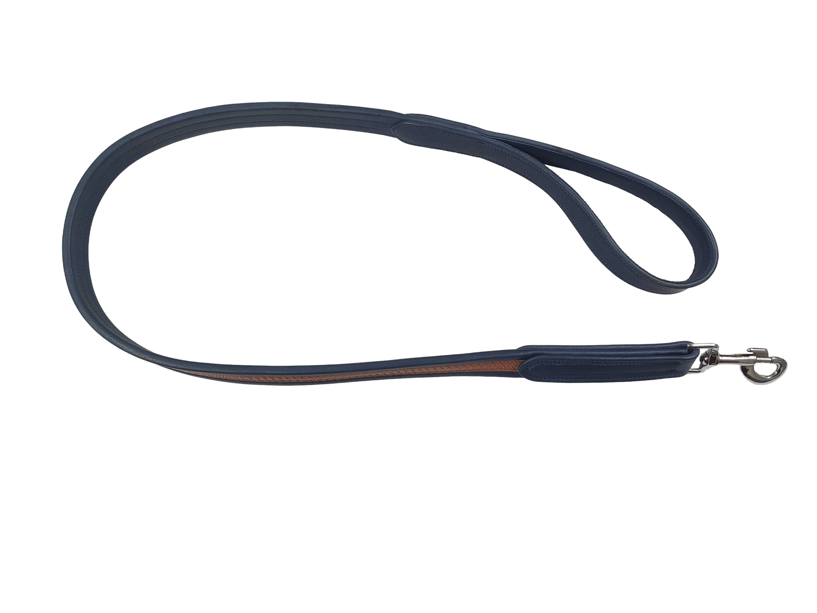 Navy Blue Leather Dog Leash with Brown Accent