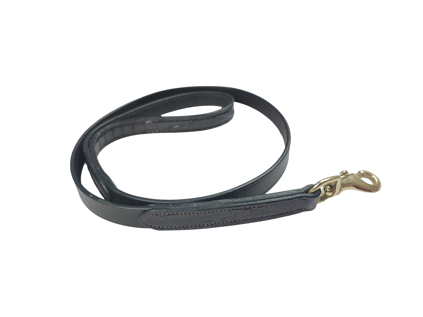 Black Leather Dog Leash with Brass Hardware