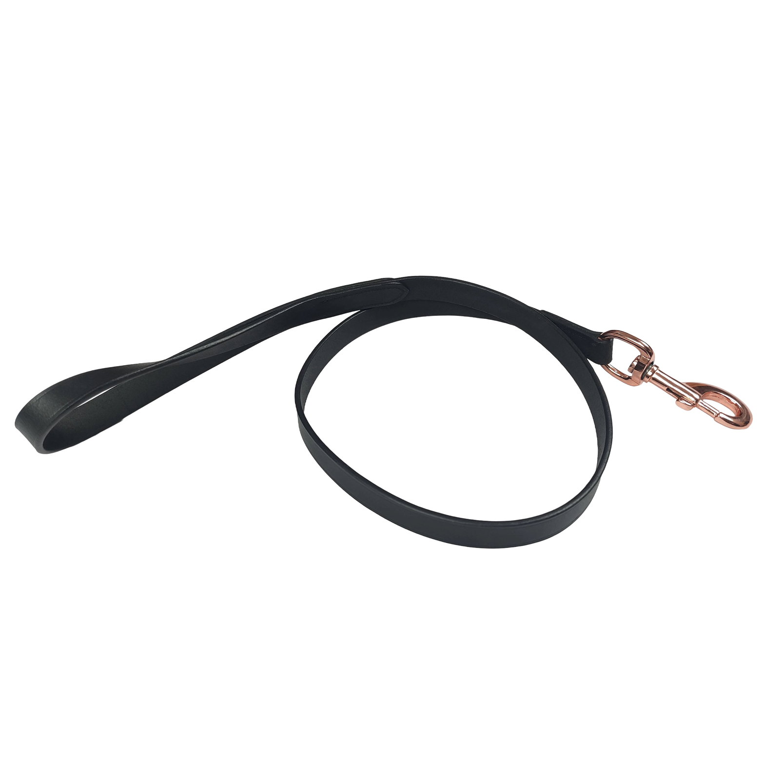 Sleek Black Leather Dog Leash with Rose Gold Hardware