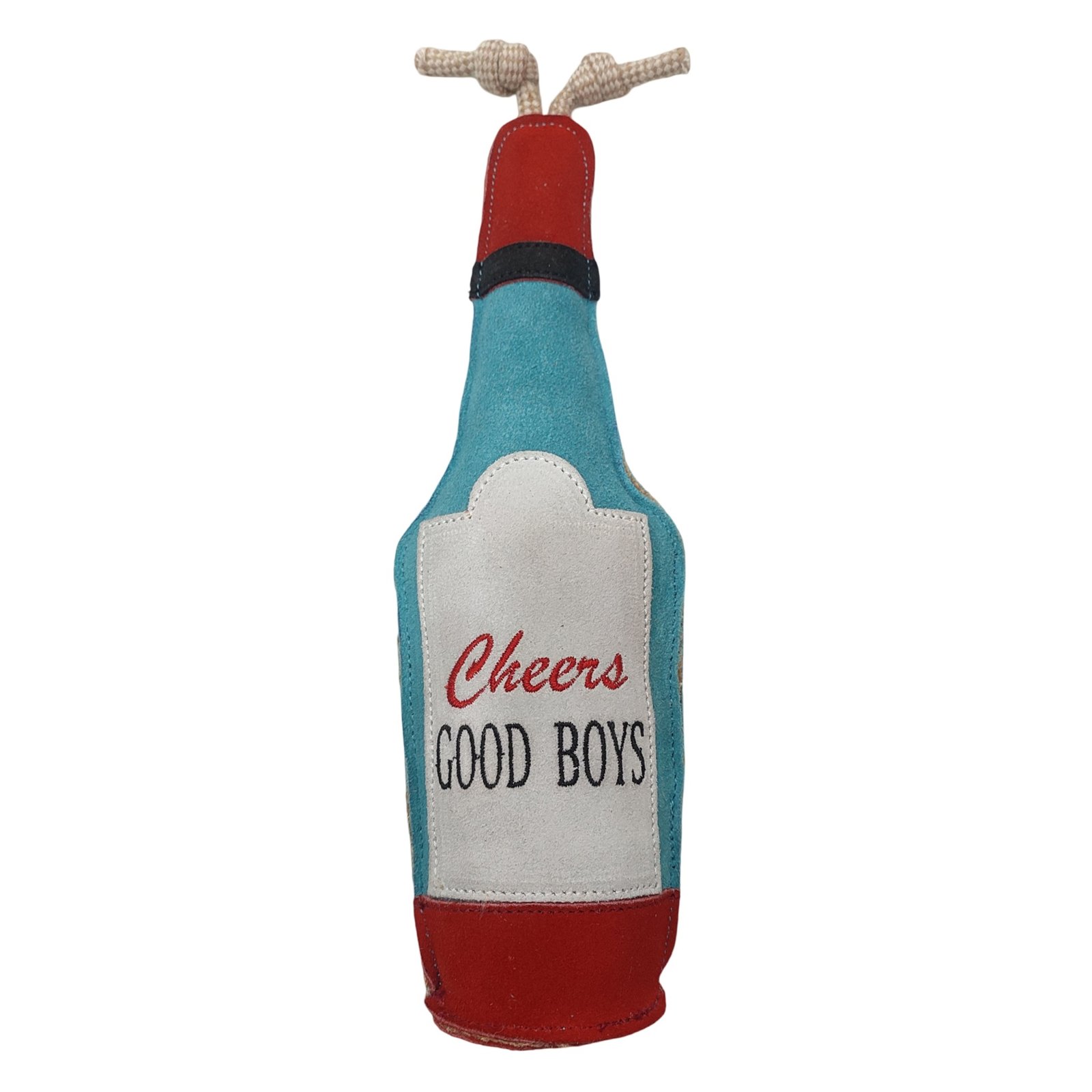 "Cheers Good Boys" Artisanal Suede Bottle Toy (Teal Edition)