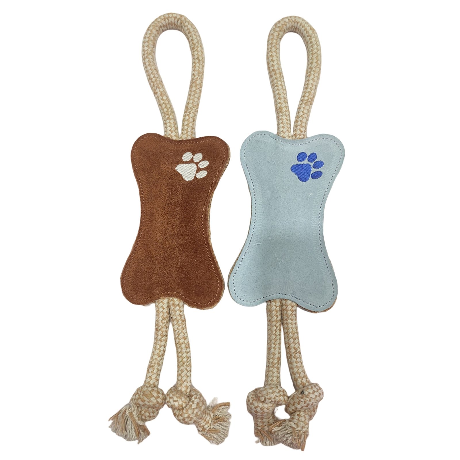 Suede and Rope Bone Dog Toy with Paw Print