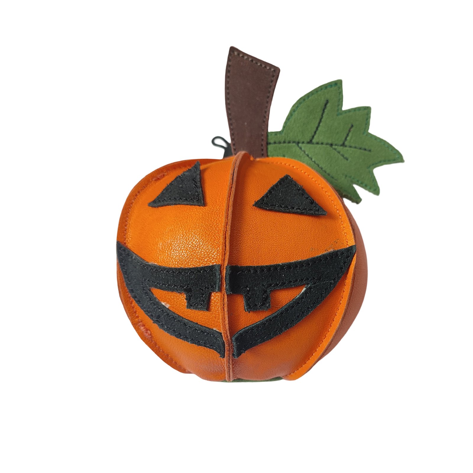 Durable Leather Jack-o'-Lantern Pumpkin Dog Toy - Halloween Themed