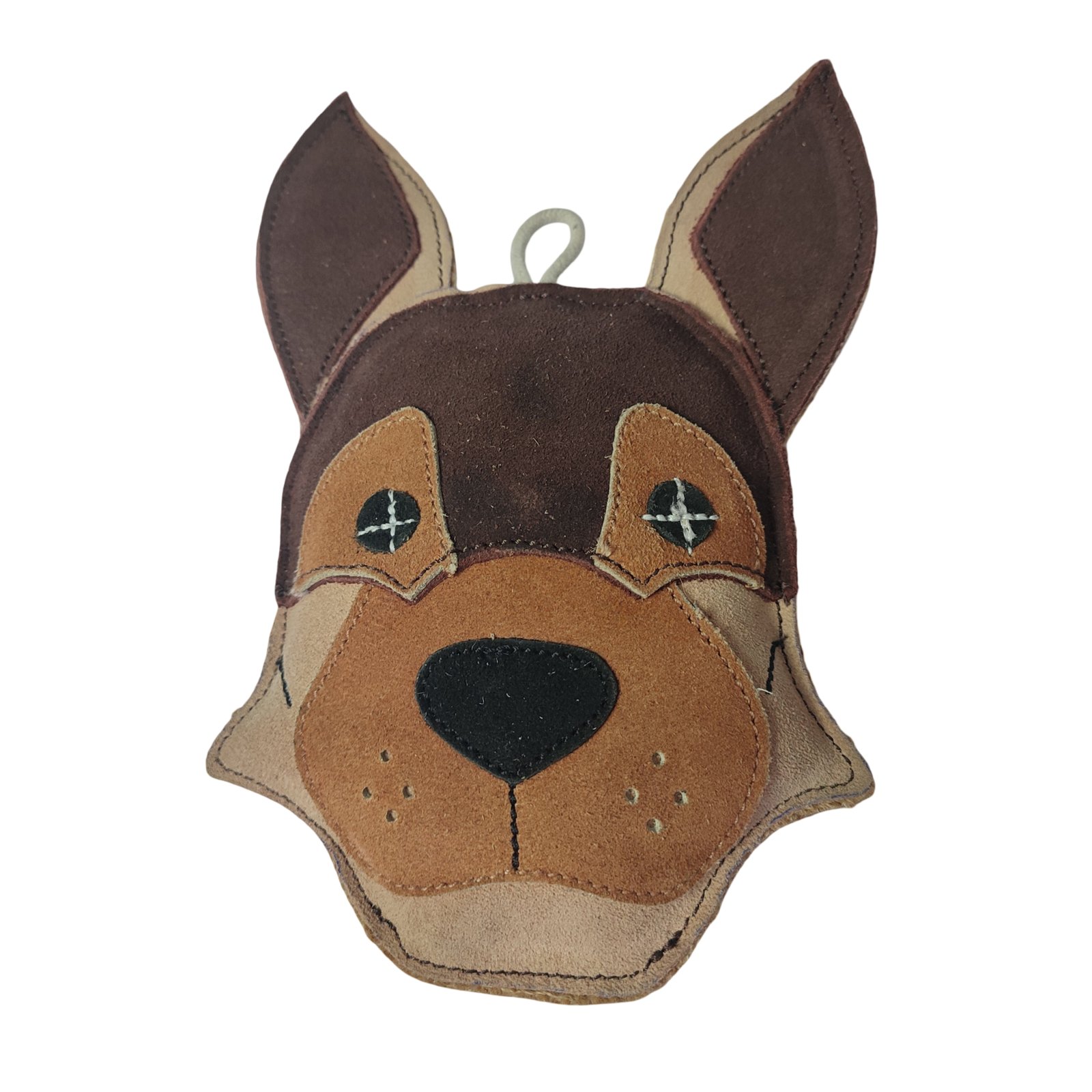 Artisanal Multi-Tone Patchwork Suede Dog Face Toy