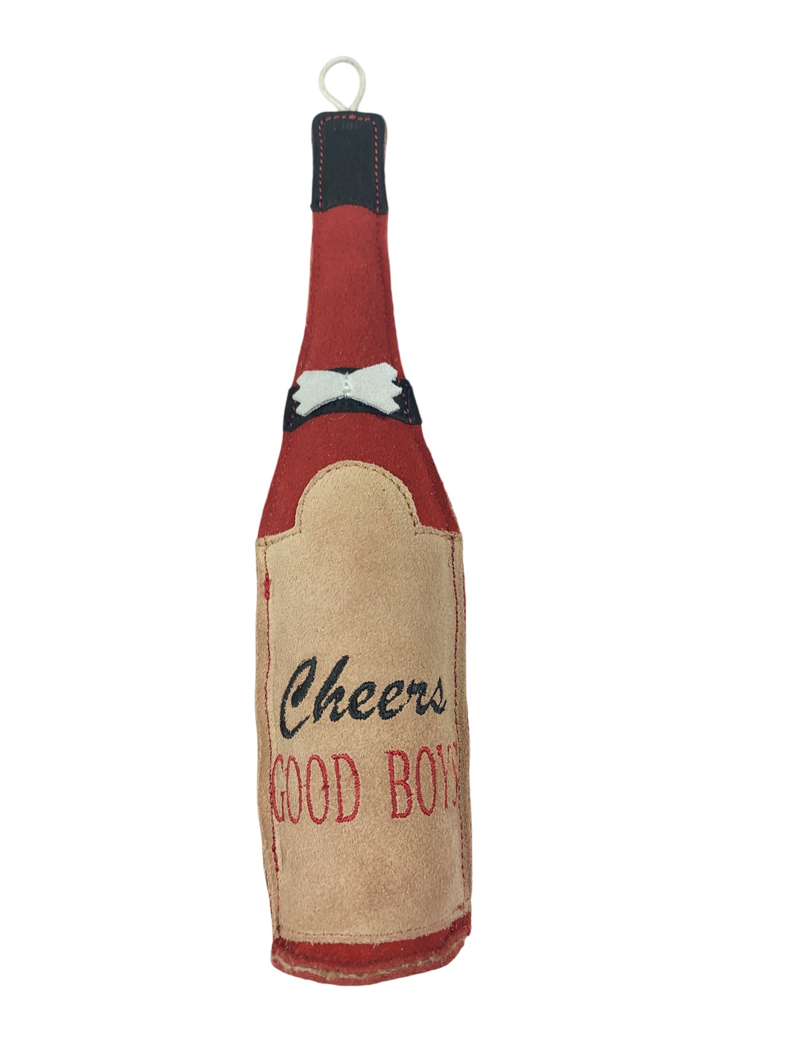 Suede "Cheers Good Boy" Bottle Dog Toy
