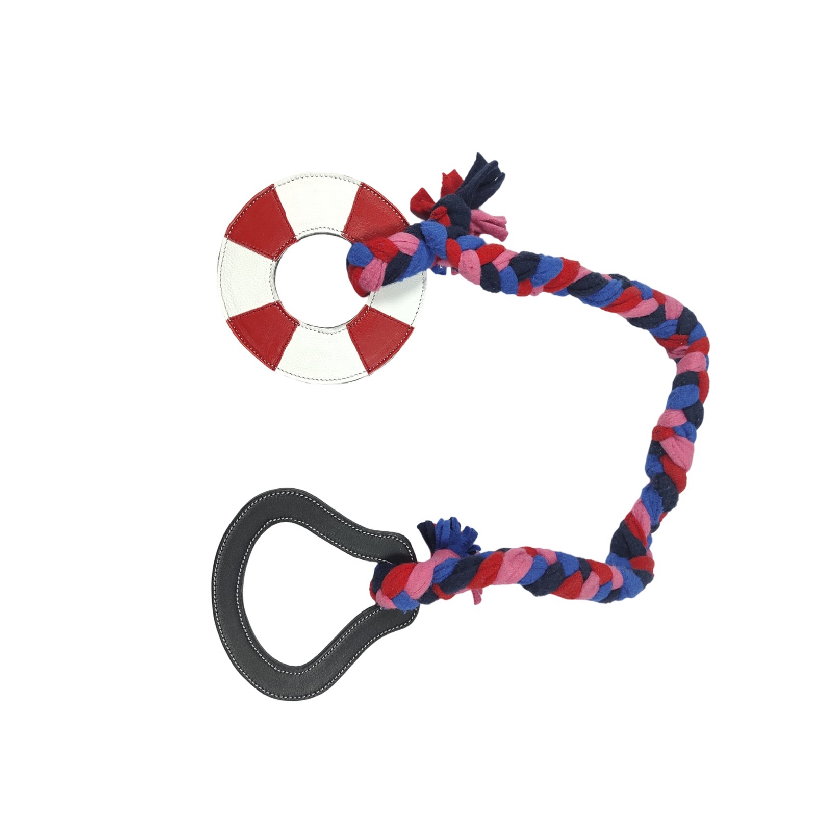Faux-Leather Life Preserver Braided Rope Tug Dog Toy