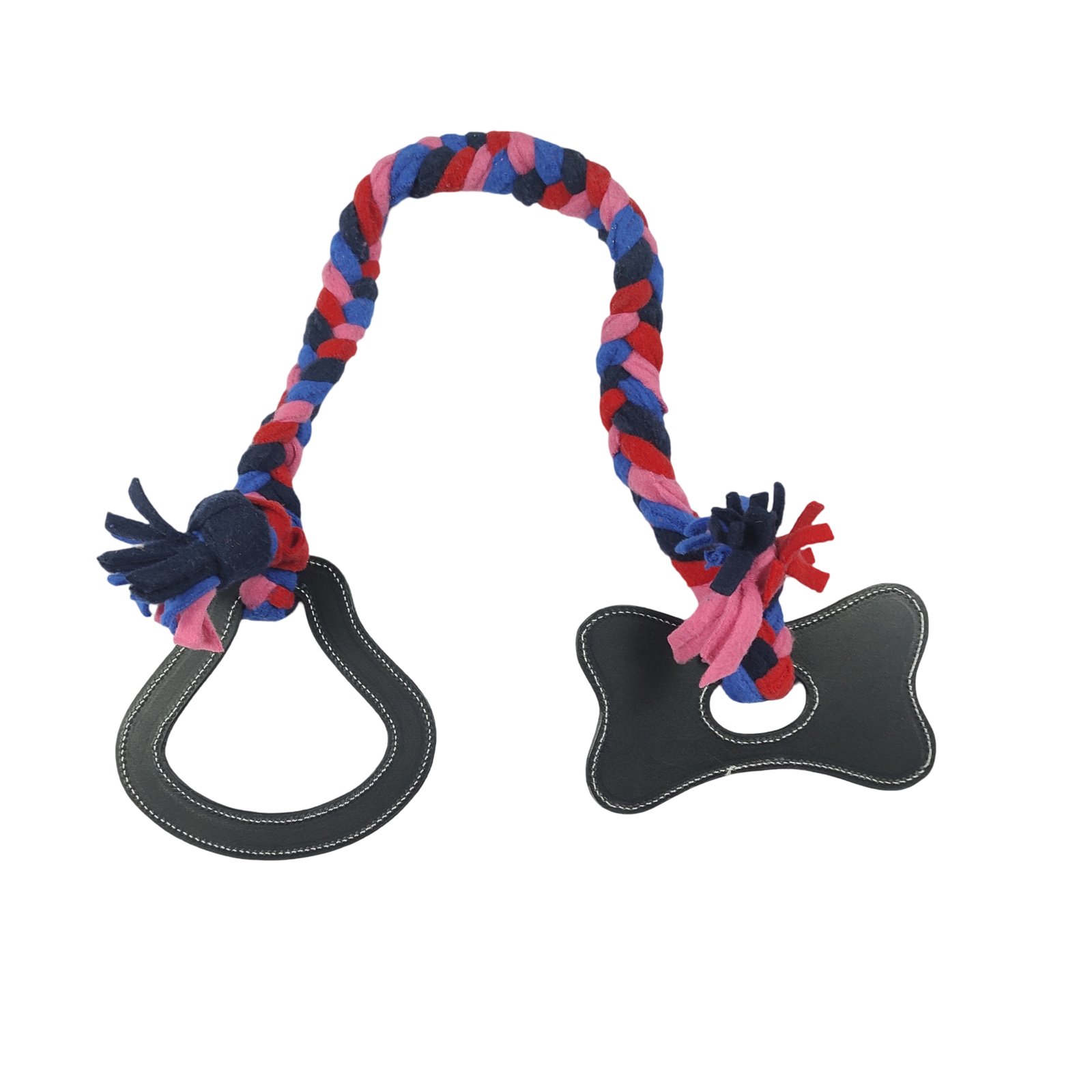 Faux-Leather Bone and Braided Rope Tug Dog Toy