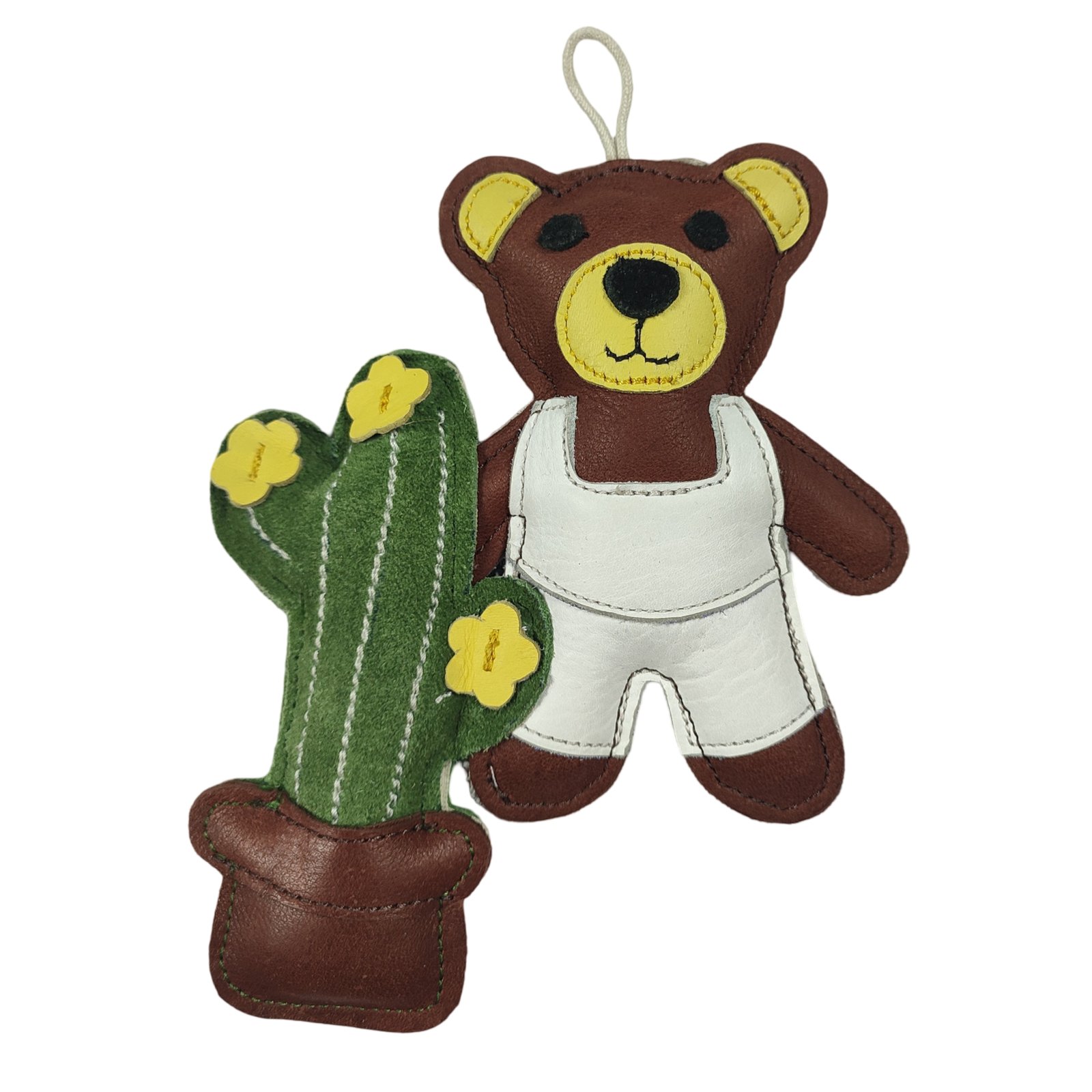 Faux-Leather Gardener Bear and Cactus Dog Toy Set