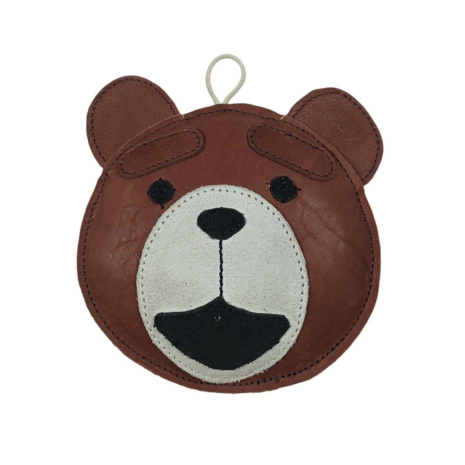 Faux-Leather Bear Face Dog Toy