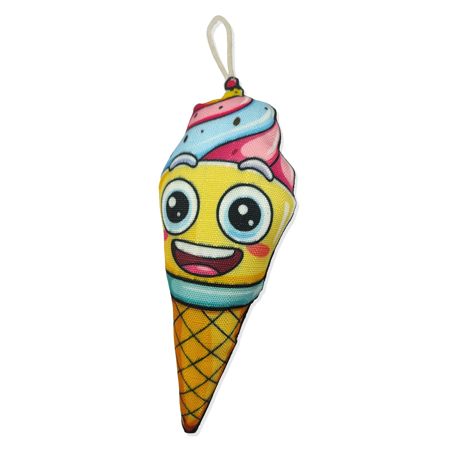 Happy Ice Cream Cone Canvas Plush Dog Toy