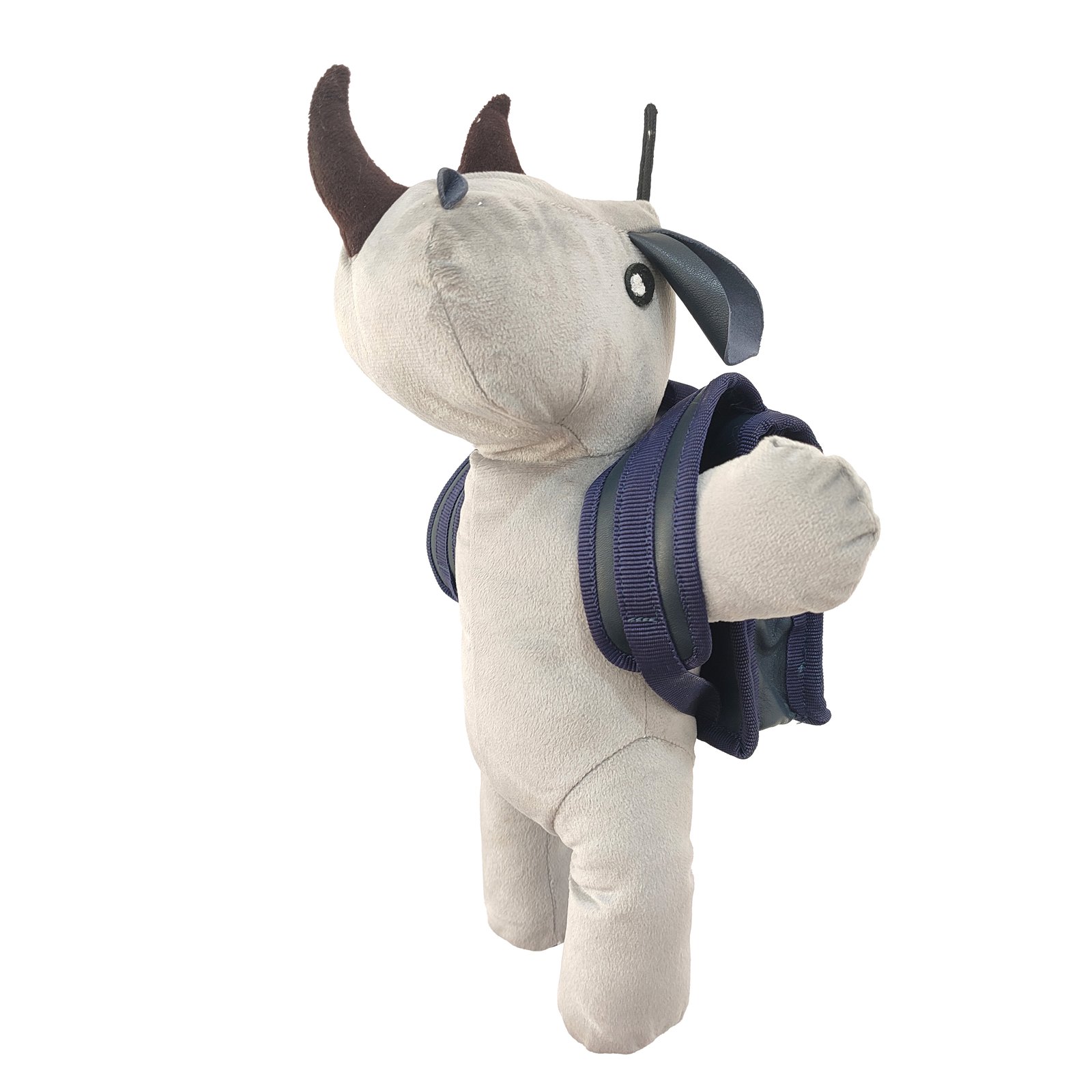 Heavy-Duty Rhino Plush Dog Toy with Integrated Backpack and Squeaker