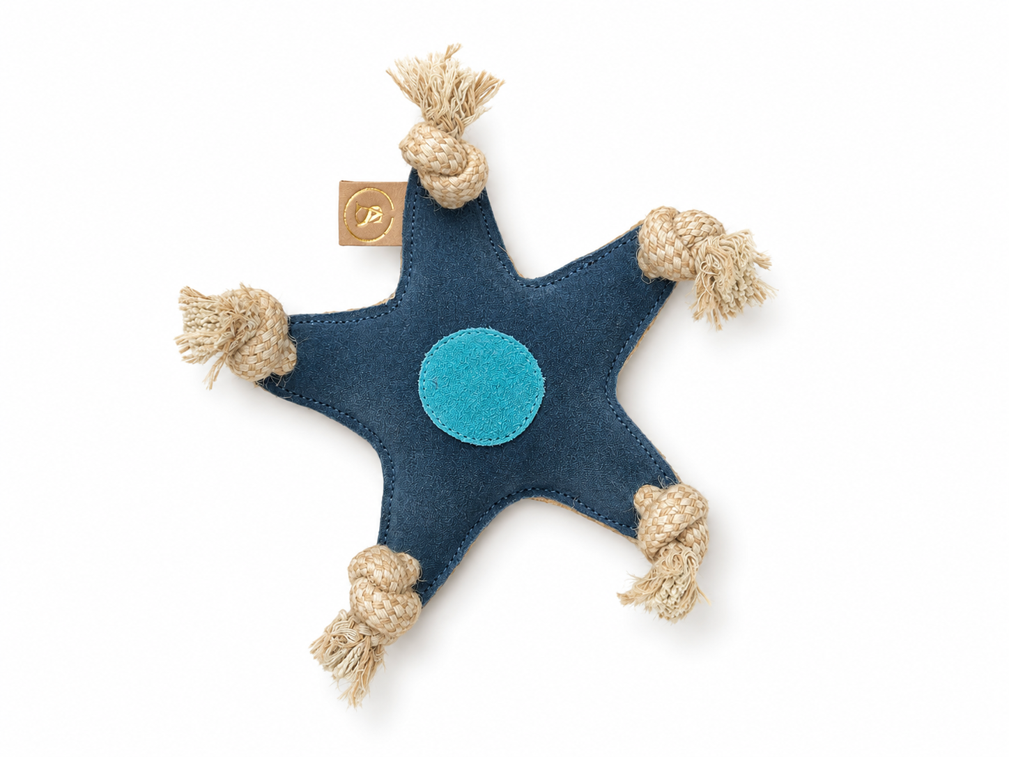 Handcrafted Suede Leather & Jute Rope Star Dog Toy
