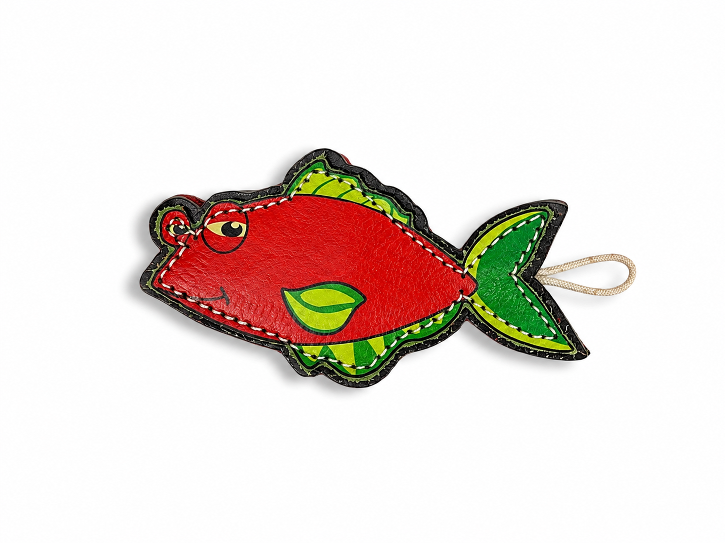 Handcrafted Suede Leather & Jute Red Fish Dog Toy
