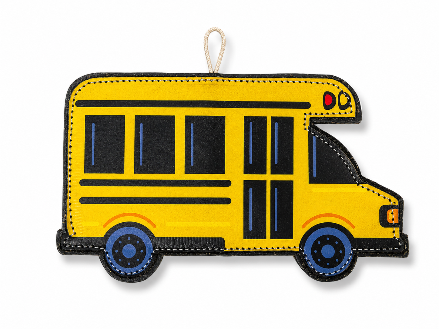 Handcrafted Suede Leather & Jute School Bus Dog Toy