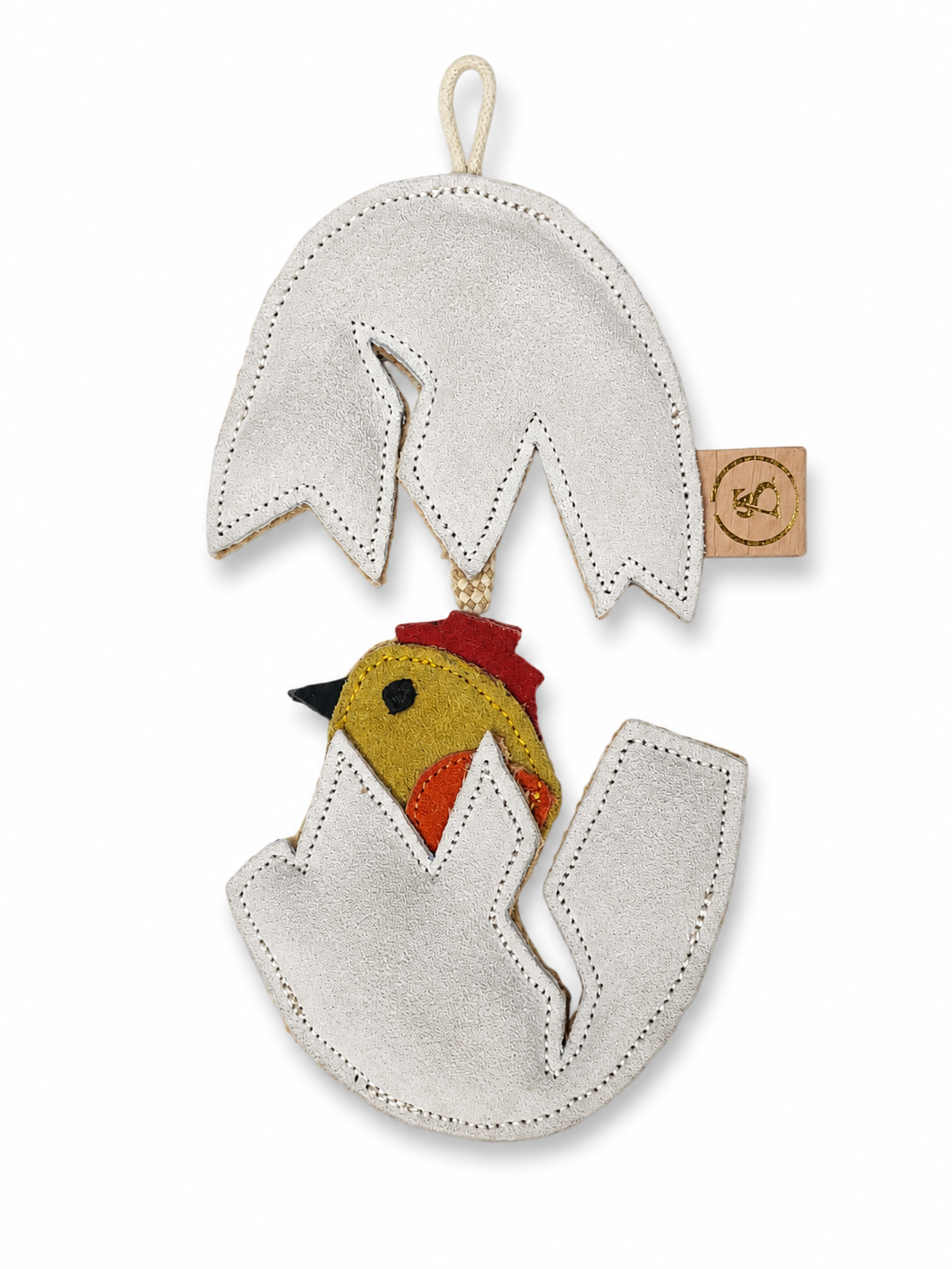 Handcrafted Suede Leather & Jute Hatching Chick Egg Dog Toy