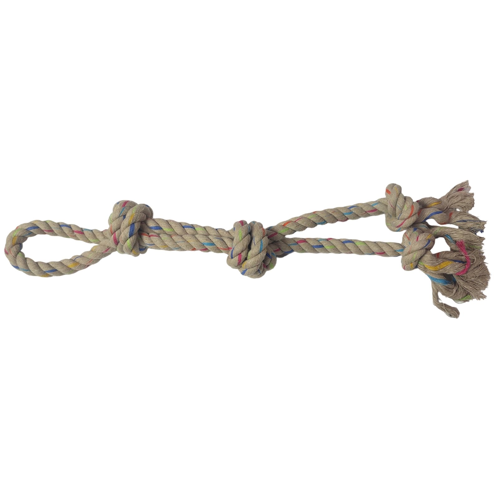 Three-Knot Tri-Color Twisted Rope Dog Toy