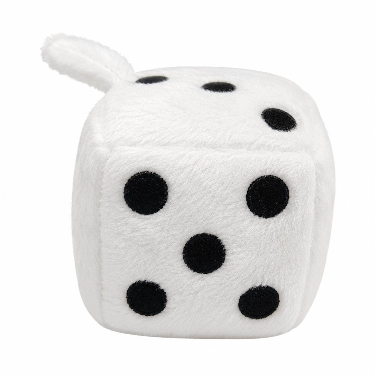 Novelty White Fuzzy Plush Die with Hanging Loop