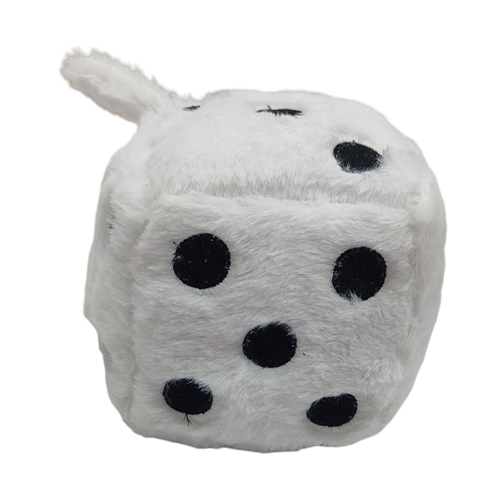 Novelty White Fuzzy Plush Die with Hanging Loop