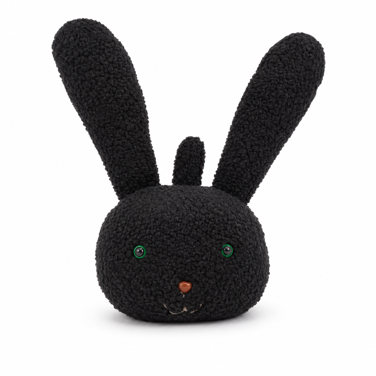 Black Plush Bunny Head Bag Charm with Green Eyes