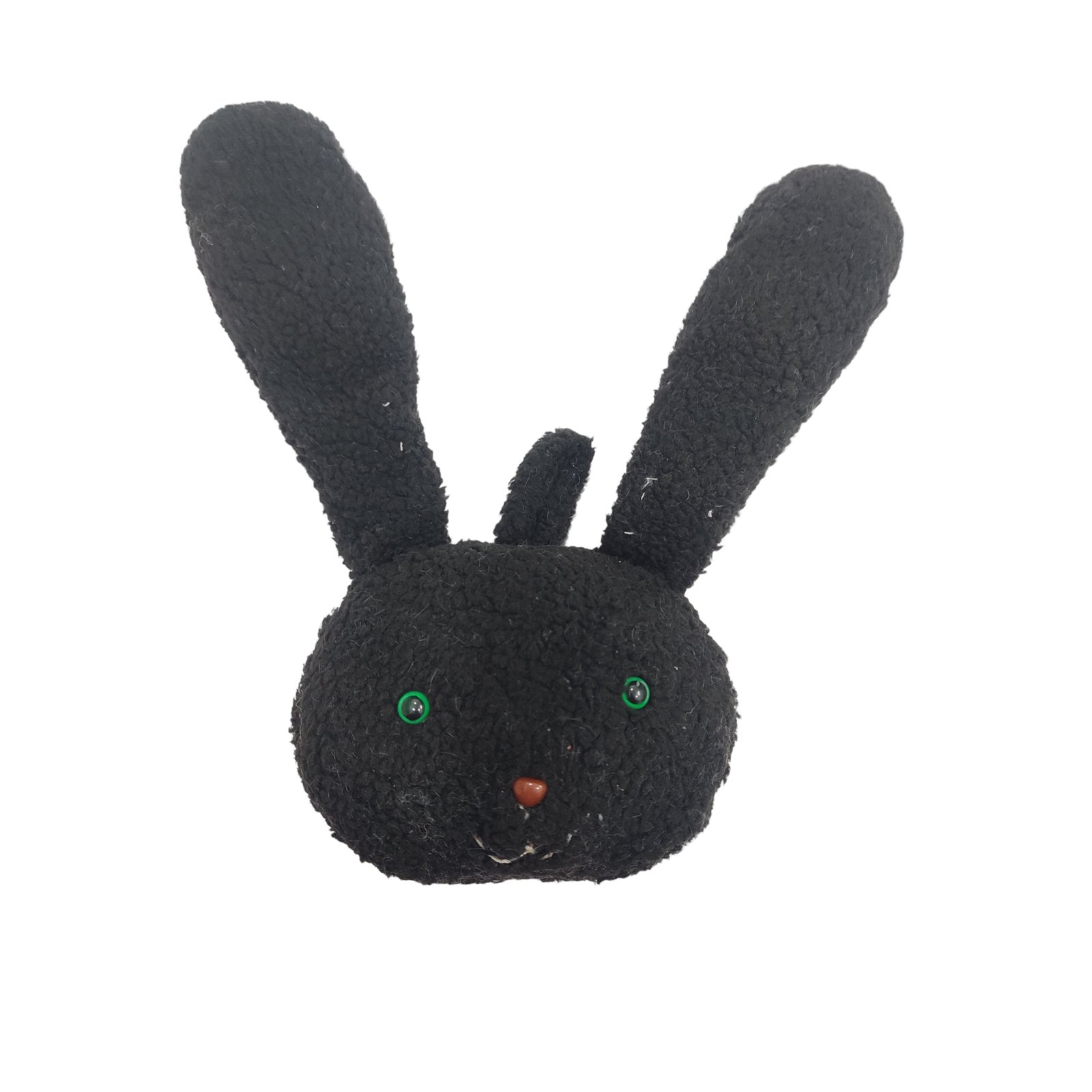 Black Plush Bunny Head Bag Charm with Green Eyes