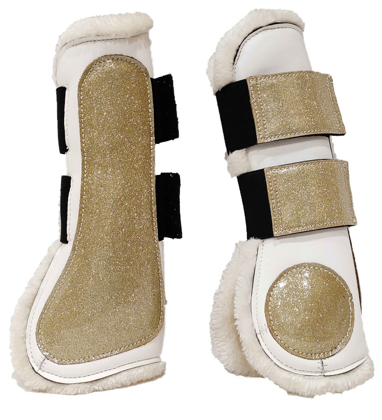 Elegant Gold Glitter Tendon Boots with Cream Fleece