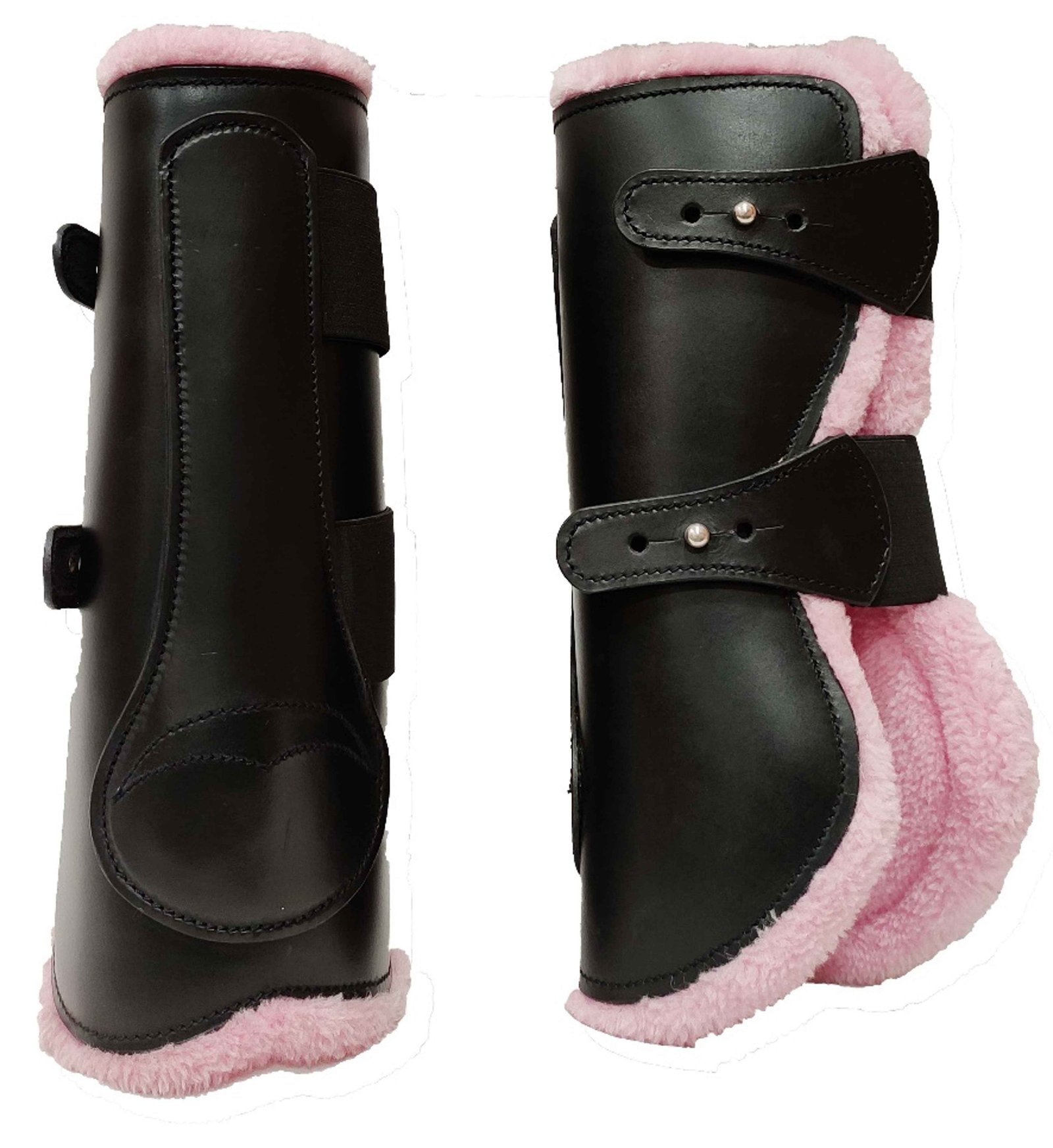 Black Leather Tendon Boots with Pink Fleece