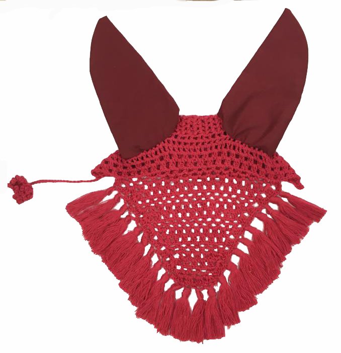 Burgundy Crochet Fly Veil with Decorative Fringe