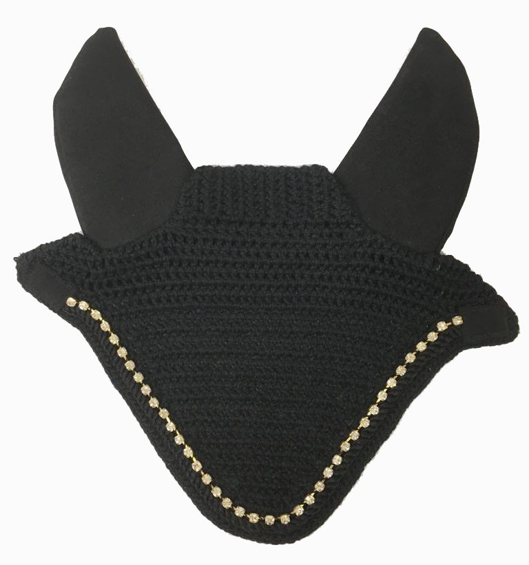 Classic Black Fly Veil with Gold Rope Trim and Ears