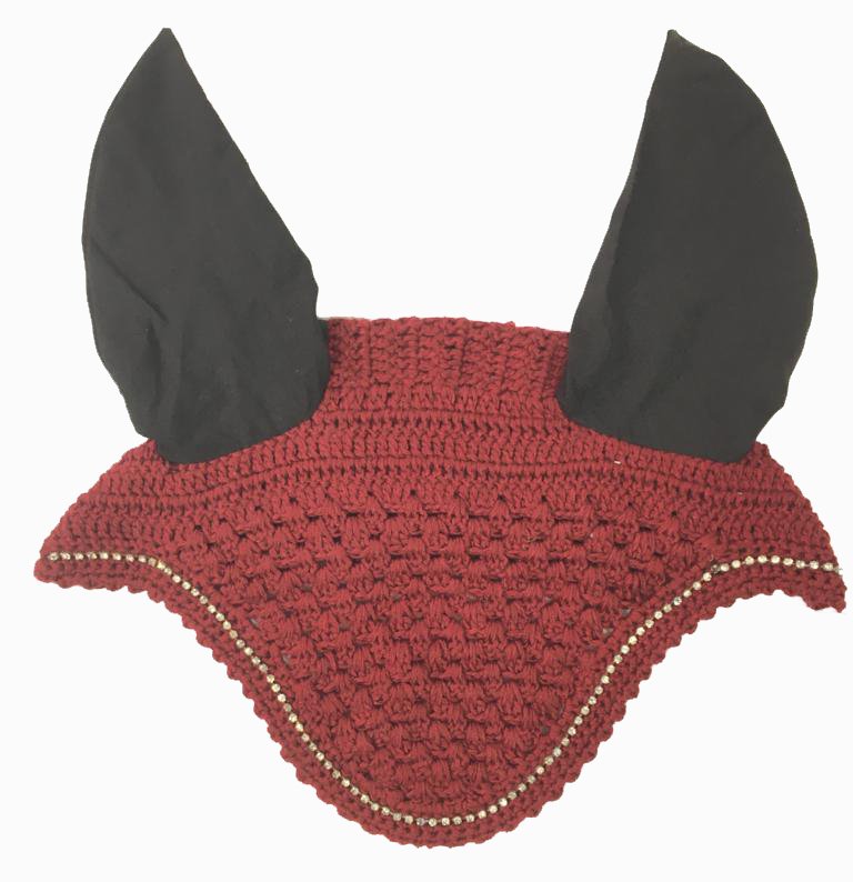 Burgundy Red Fly Veil with Pearl Trim and Black Ears